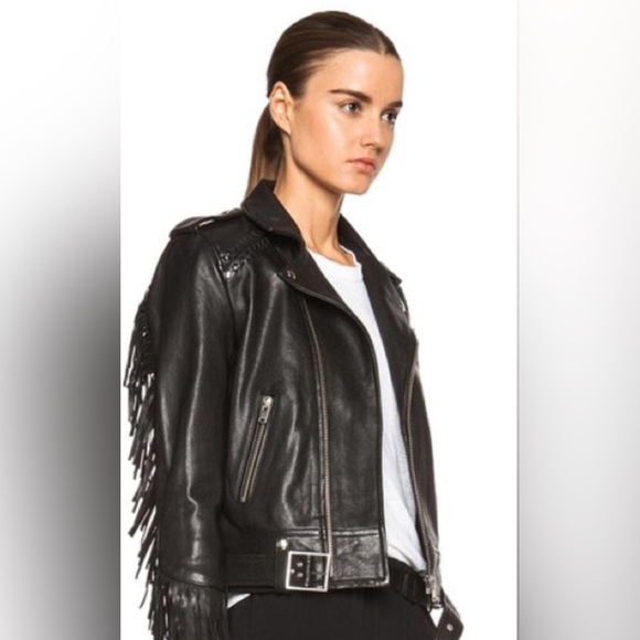 IRO fringe black leather jacket Sz 38 fits like US 2 retail $1395 - Picture 1 of 8